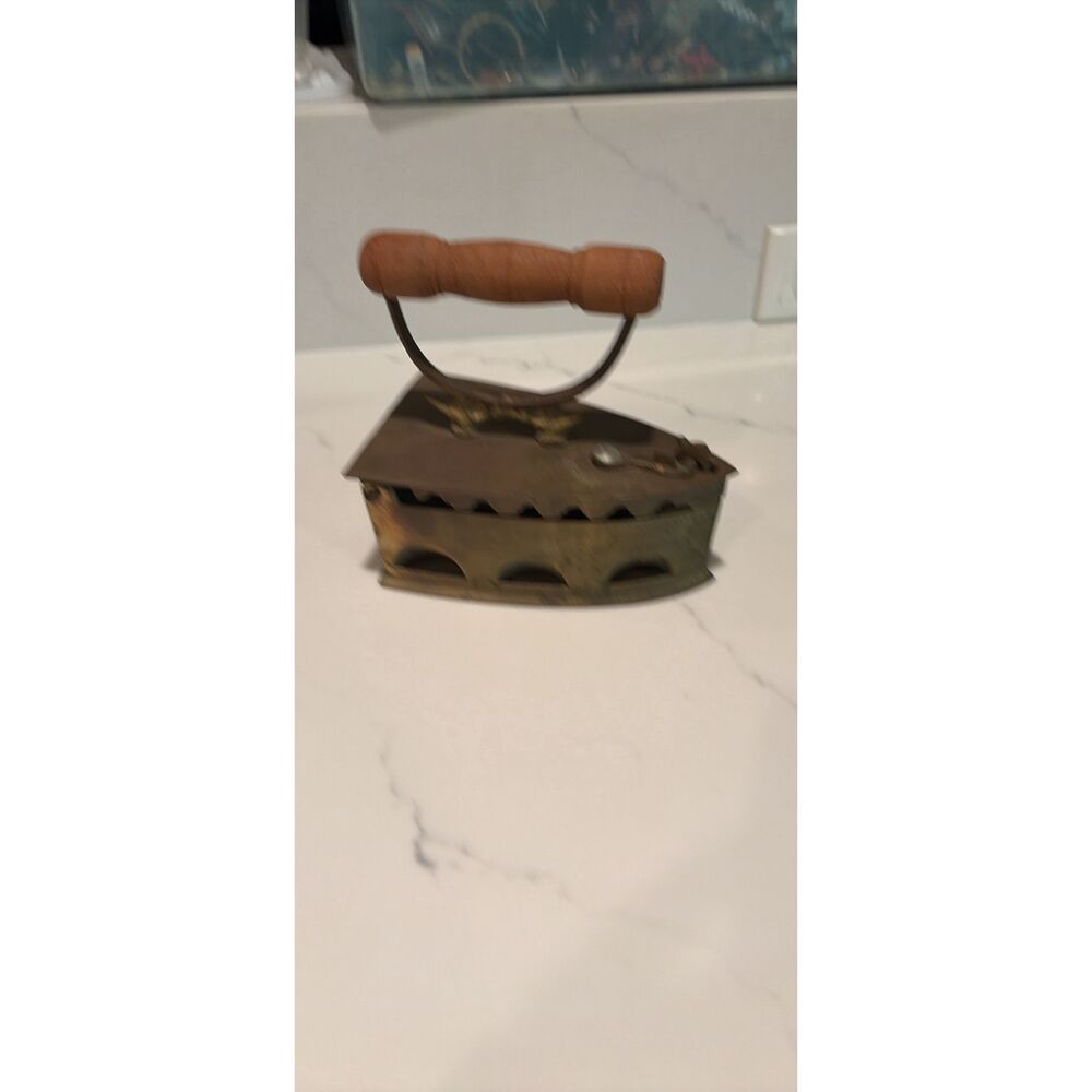Vintage KIM HIAP LIONG & CO Brass Coal Sad Iron with Wooden Handle